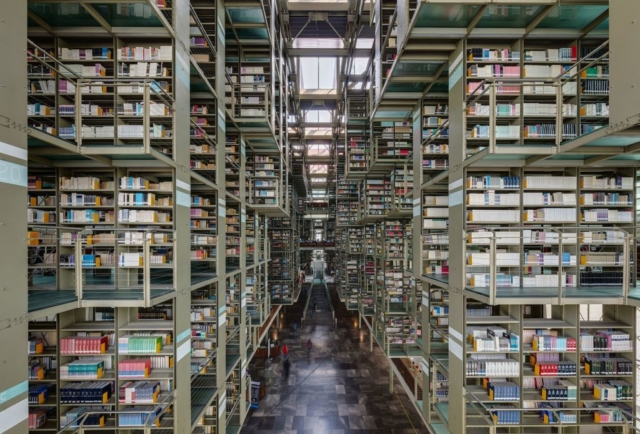 Biblioteca Vasconcelos (Vasconcelos Library) is a library located in the north of Mexico City, Mexico. It was inaugurated in 2006 and by 2015 had 600,000 publications and books, but there are plans to host up to 2 million items. The building, with a surface of aprox. 38,000 square metres (410,000 sq ft), was visited in 2014 by 1.7 million people and can host at the same time 5,000 people.