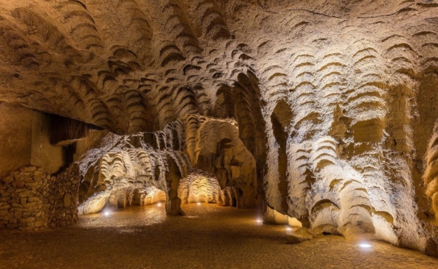 The Caves of Hercules are of archeological, historical and mythological significance and are located 14 kilometres (9 mi) west of Tangier in Cape Spartel, in the North of Morocco. The cave is part natural and part-made, as the Berber people cut stone wheels from its walls (as you can appreciate in the image) to make millstones, expanding the cave considerably. The name is dedicated to Hercules as he is believed to have slept in the cave before doing his 11th labour, which was to get golden apples from the Hesperides Garden.
