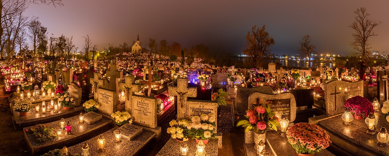Devotion of Polish People in All Saints' Day, Holy Cross Cemetery in Gniezno, Poland.