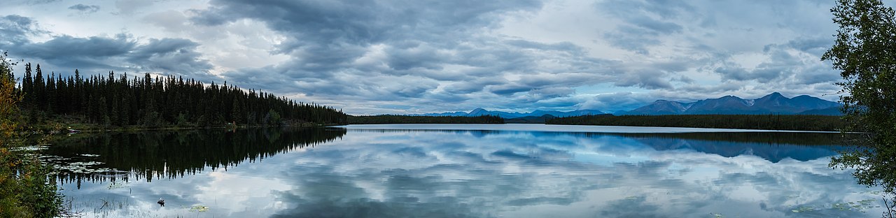 Silver Lake during dusk, Wrangell–St. Elias National Park and Preserve, Alaska, United States.