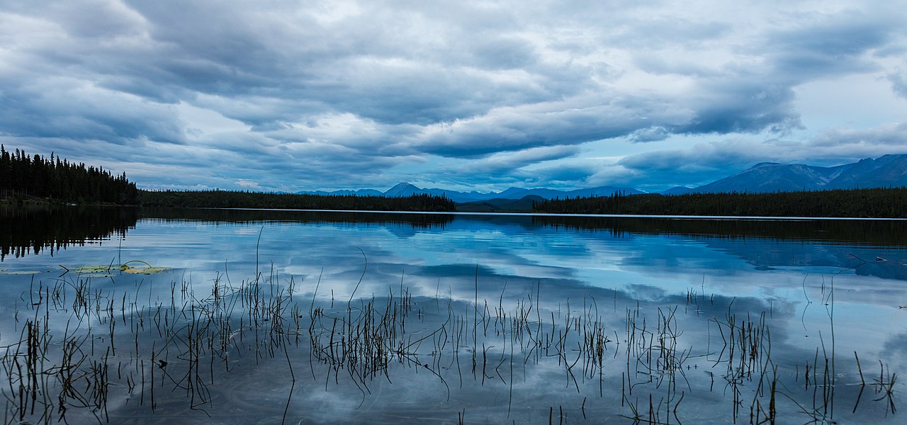 Silver Lake during dusk, Wrangell–St. Elias National Park and Preserve, Alaska, United States.