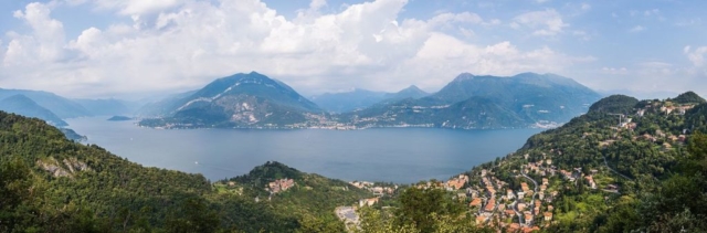 Panoramic view of Lake Como, a lake of glacial origin located in Lombardy, Italy.