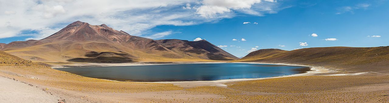 Miñiques, a massive volcanic complex and lake located in the Antofagasta Region, northern Chile.