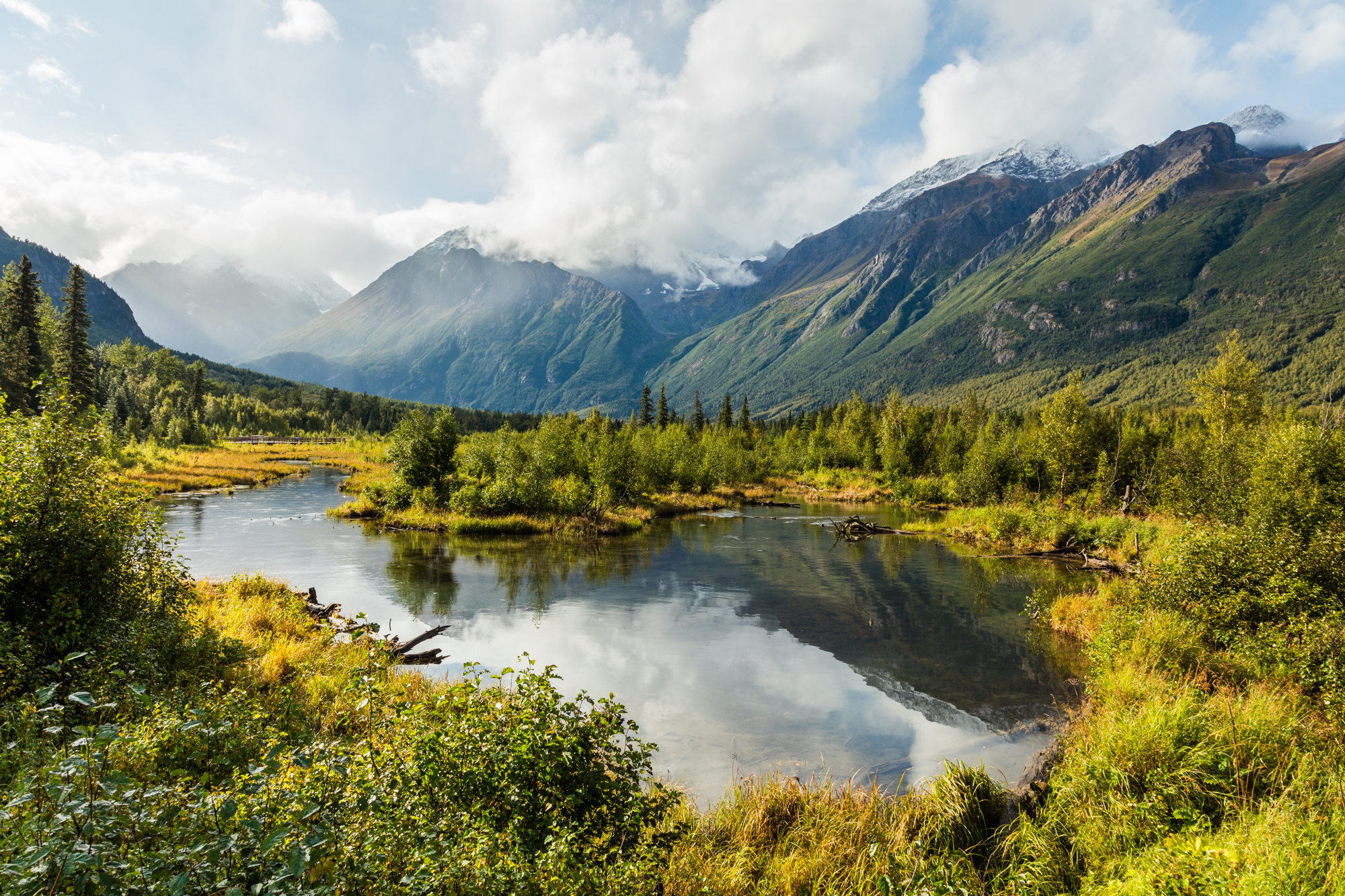 View of a lake in the Eagle River Valley, Municipality of Anchorage, Alaska, United States.