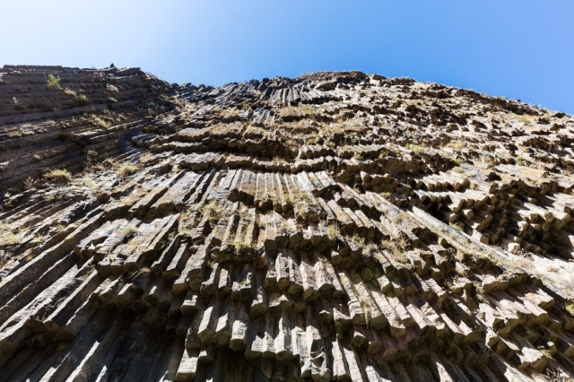 These well-preserved basalt columns are known as "Symphony of the Stones" located in Garni Gorge, Armenia.