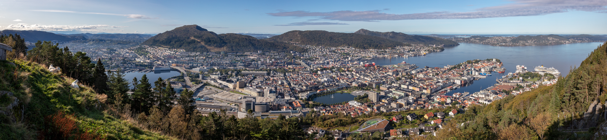 Panoramic view of Bergen from Mount Fløyen, Norway.