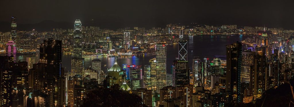 View of Victoria Harbour from Victoria Peak, Hong Kong.
