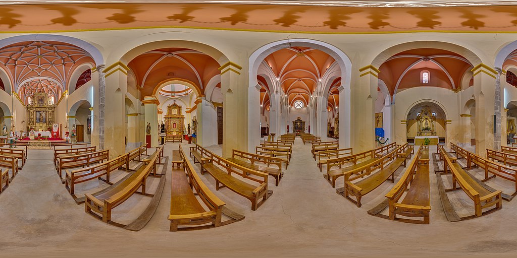 Spherical panorama of San Andrés church, Calatayud, Spain. The Gothic-Mudéjar church was built in the 14th and 15th centuries and underwent some modifications in the 16th-century. This image is the result of 175 frames.