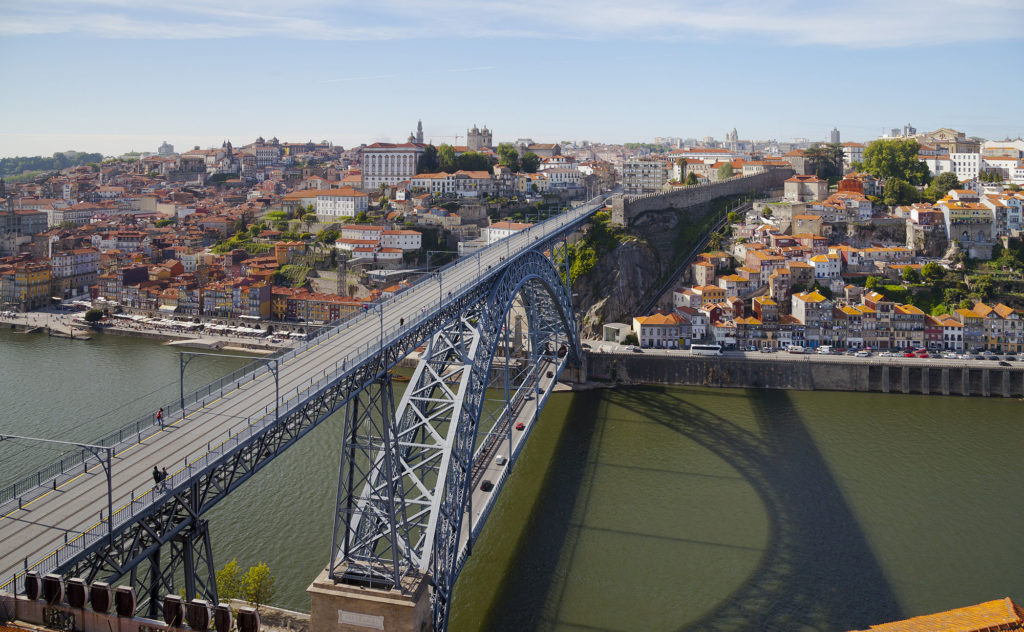 Dom Luis I bridge over the Douro river connecting Vila Nova de Gaia and Porto, in Portugal.